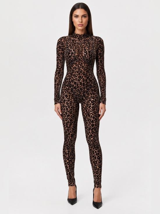naked wardrobe Pants - Naked Wardrobe Burnout Printed Jumpsuit Leopard
